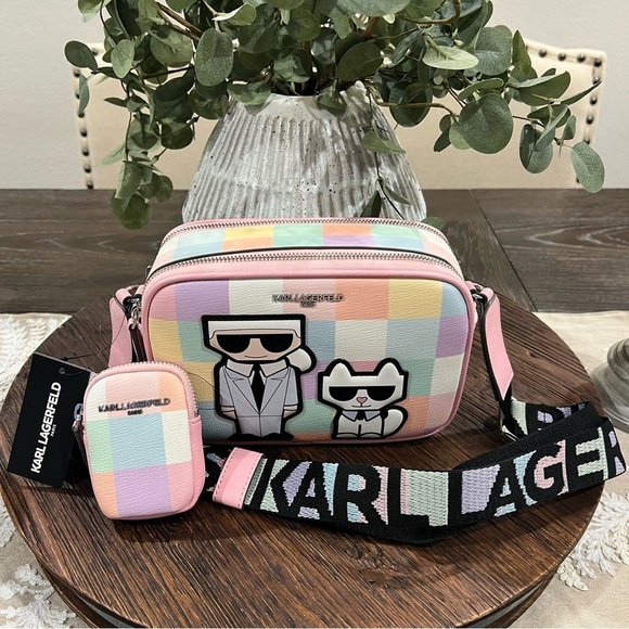 NWT Karl Lagerfeld Paris Maybelle Pink Crossbody Camera Bag - Picture 1 of 16